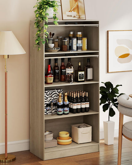 Giantex 4-Tier Tall Bookcase with Flip-up Doors