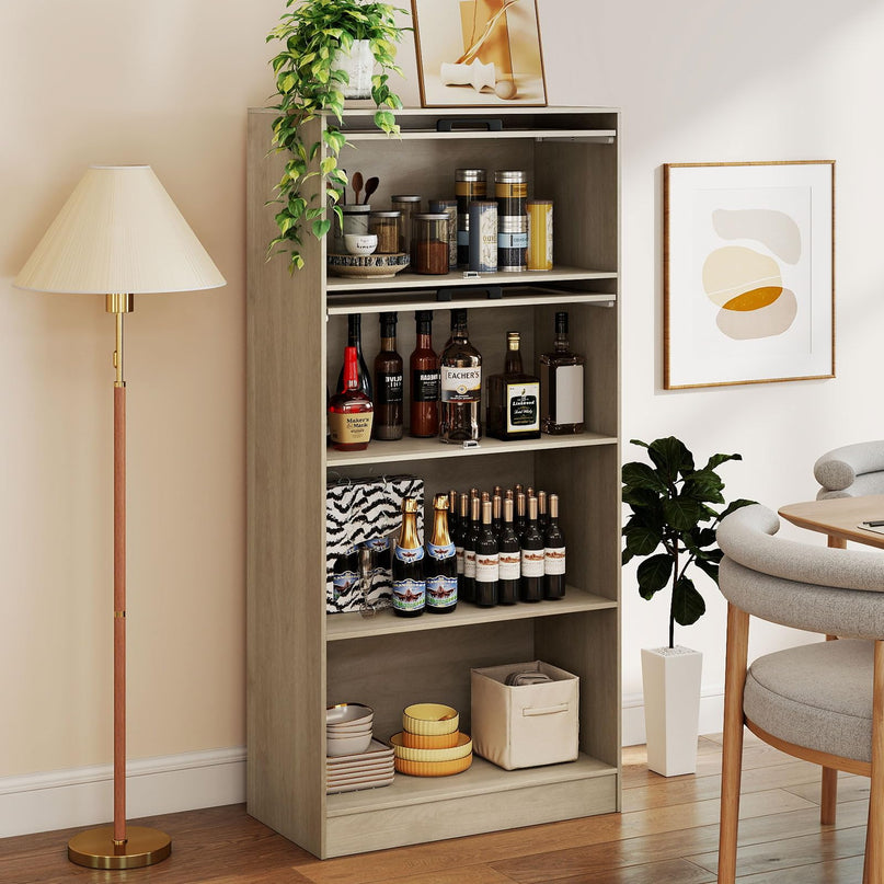 Giantex 4-Tier Tall Bookcase with Flip-up Doors