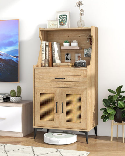 Giantex 45.5” Kitchen Pantry Cabinet, Buffet Sideboard w/Hutch, PVC Rattan Door