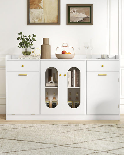 Giantex 55" Farmhouse Buffet Cabinet | Large Credenza w/Hidden Tilt Out Trash Can