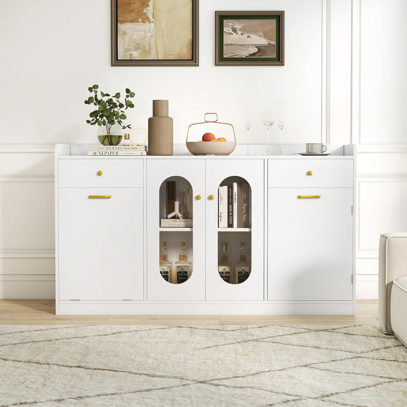 Giantex 55" Farmhouse Buffet Cabinet | Large Credenza w/Hidden Tilt Out Trash Can