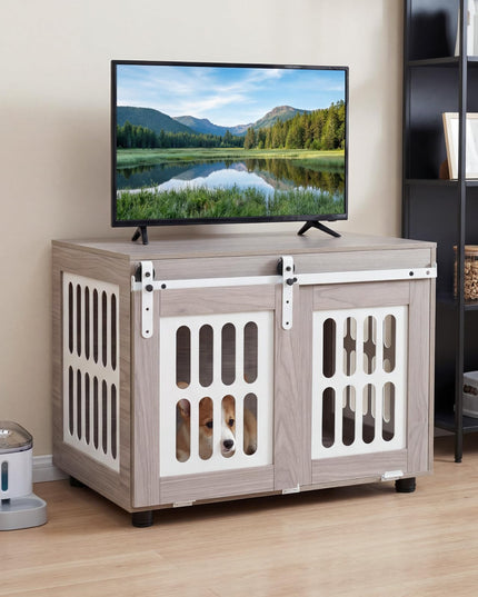 GIANTEX 80cm Dog Crate Furniture with Barn Door for Small Medium Dogs