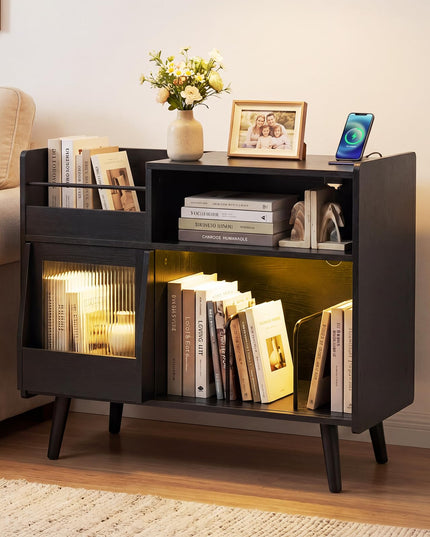 Giantex Large Record Player Stand with LED Light(34" x 14.5" x 29")