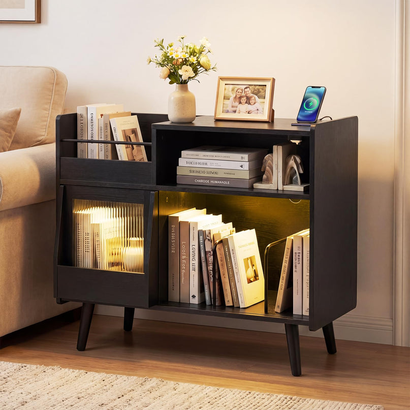 Giantex Large Record Player Stand with LED Light(34" x 14.5" x 29")