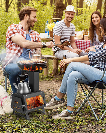 Giantex Portable Camping Wood Stove - Mini Wood Burning Stove w/ 2 Cooking Positions