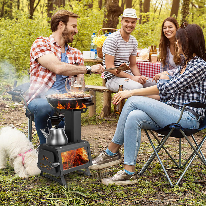 Giantex Portable Camping Wood Stove - Mini Wood Burning Stove w/ 2 Cooking Positions
