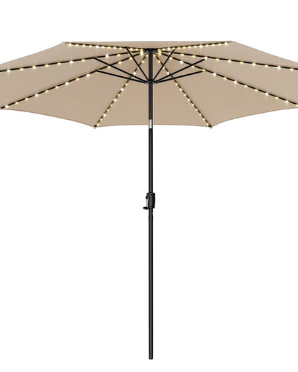 Giantex 10 ft Patio Umbrella with 112 Solar Lights, Outdoor Table Market Umbrellas with 8 Ribs
