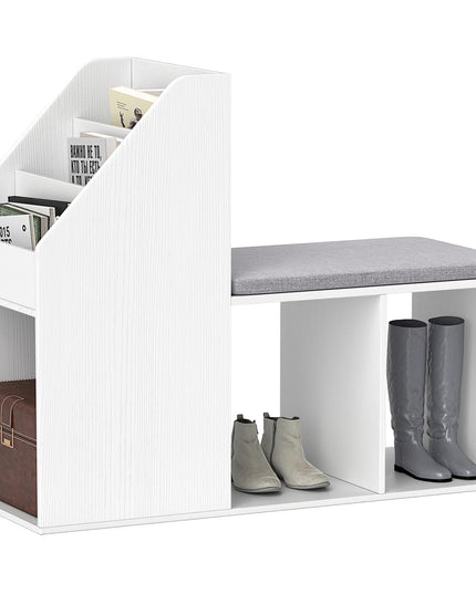 Giantex Shoe Storage Bench, Entryway Bench w/Side Holder & Padded Seat Cushion, 3 Storage Compartments