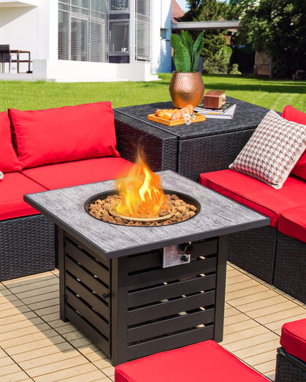 Giantex 32 Inch Propane Fire Pits, 50,000 BTU Square Gas Firepit with High-Temp Resistant Tabletop (Black)