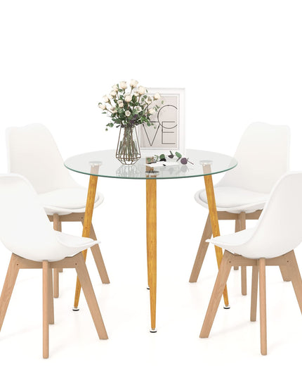 Giantex Dining Table Set for 4, Modern 5-Piece Dining Room Set w/ 1 Round Tempered Glass Table & 4 High Back Chairs