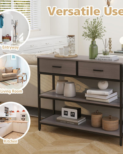 Giantex 3-Tier Entryway Table with Storage, Sofa Table w/ 2 Large Drawers, 2 Open Storage Shelves