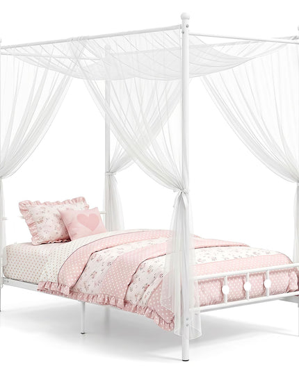 GIANTEX Metal Canopy Bed Frame Twin Size with Headboard and Footboard