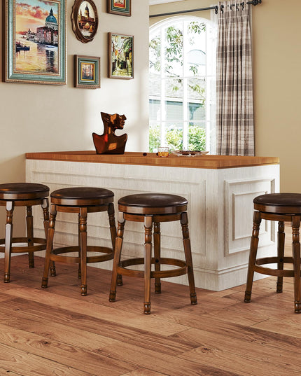 Giantex 24" Counter Height Bar Stools with Faux Leather Padded Seat & Footrests