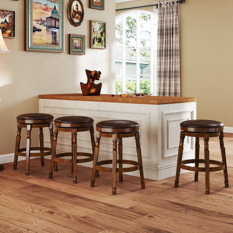 Giantex 24" Counter Height Bar Stools with Faux Leather Padded Seat & Footrests
