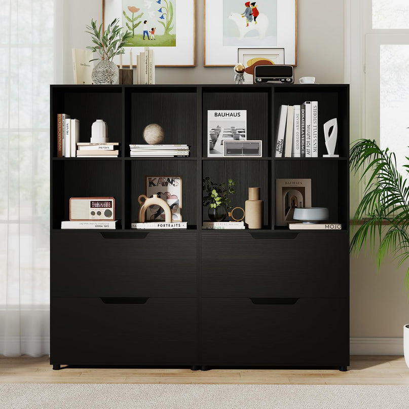 Giantex Bookshelf with 4 Cubes & 2 Drawers 51” Tall Floor Bookcase