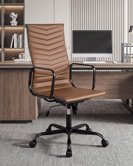 GIANTEX Home Office Chair Ribbed High-Back PU Leather Desk Chair