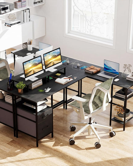 Giantex 63" Reversible L Shaped Desk with Charging Station