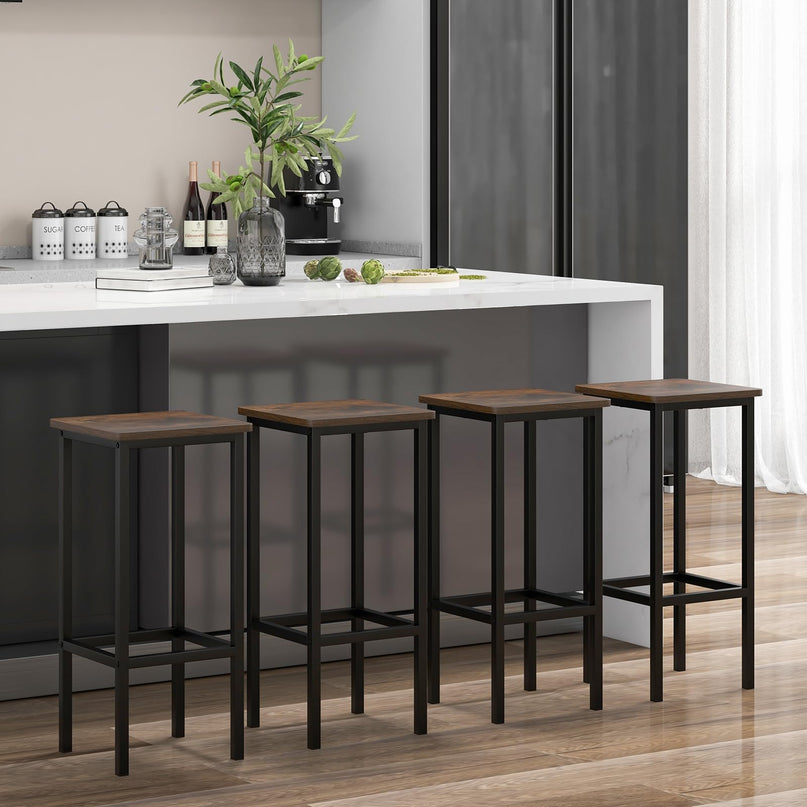 Giantex Bar Stools Set of 4, 26" Backless Barstools with Metal Legs & Footrest, Breakfast Bar Dining Chairs