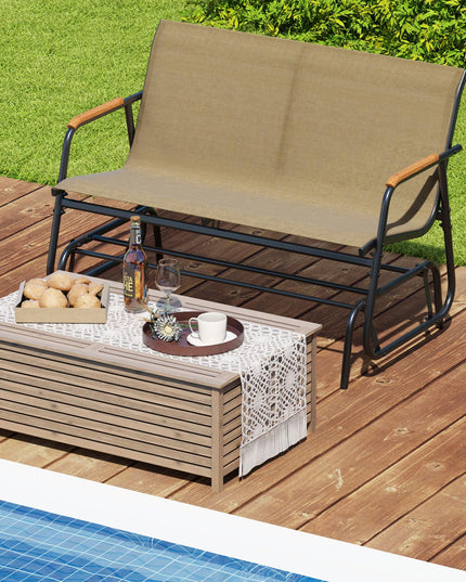 Giantex 2-Person Swing Gliding Loveseat with Curved Teak Armrests