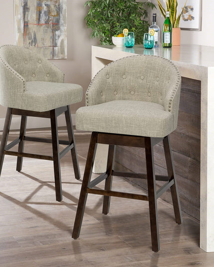 Bar Stools Set of 2, 31’’ Swivel Bar Stools with Rubber Wood Legs & Padded Back