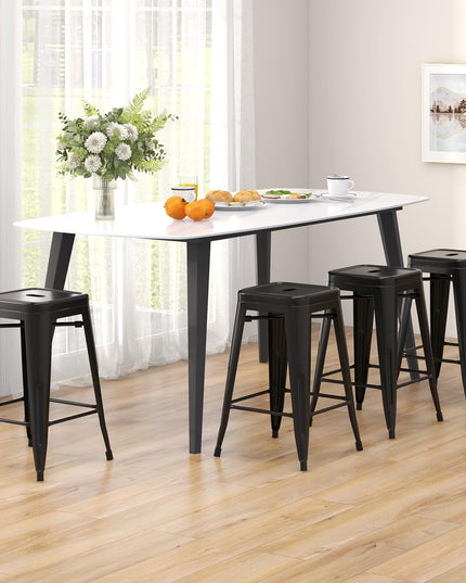 Giantex Metal Backless Bar Stools Set of 4, 24" Industrial Counter Height Bar Stools w/Cut-Out Handle, Footrest