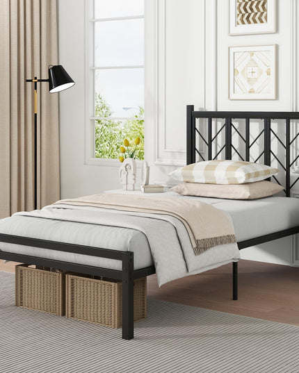 Giantex Bed Frames with Vintage Headboard, Metal Mattress Foundation for Storage
