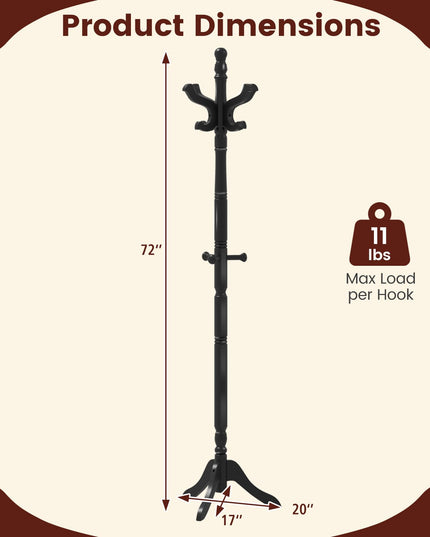 Giantex Solid Wood Coat Rack with 3 Adjustable Heights and 11 Hooks