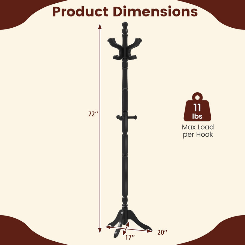 Giantex Solid Wood Coat Rack with 3 Adjustable Heights and 11 Hooks