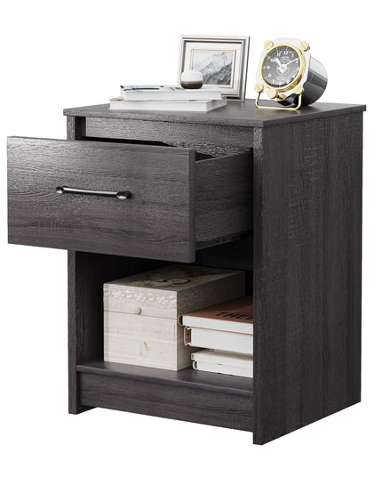 Nightstand w/Drawer, Wooden End Table w/Open Storage Compartment