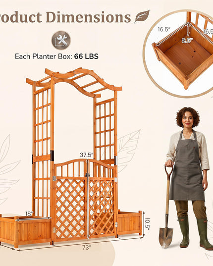 Giantex 83" Garden Arbor with Gate and 2 Planter Boxes