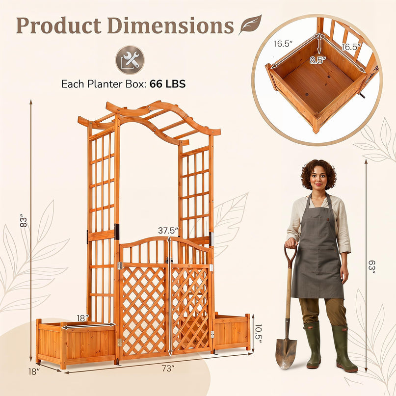 Giantex 83" Garden Arbor with Gate and 2 Planter Boxes