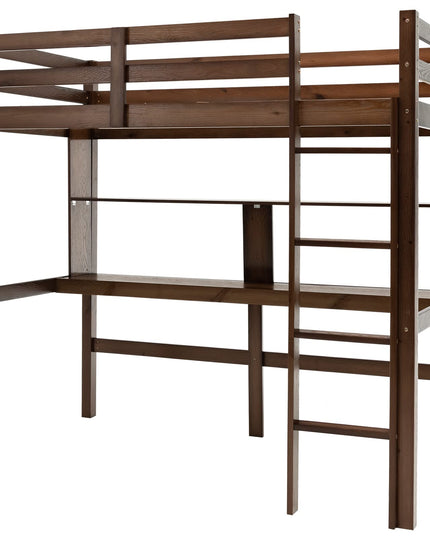 Giantex Twin Loft Bed with Desk and Bookshelf, Wooden Bed Frame with Safety Guardrail & Ladder