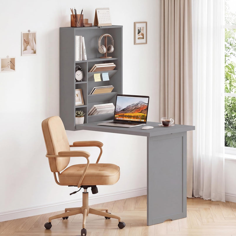 Giantex Wall Mounted Foldable Convertible Computer Desk with Storage Shelves