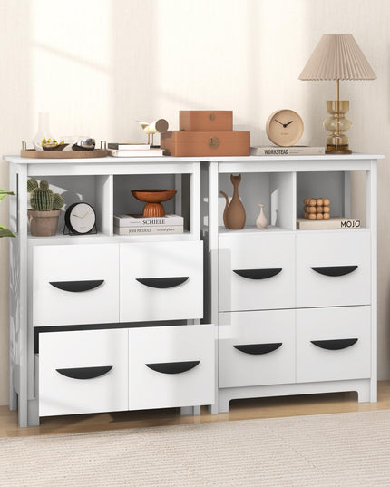 Giantex Storage Cabinet with Large Drawers, Open Storage Compartments, Anti-Tipping Kit, White