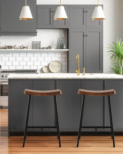 Industrial Saddle Stool with Footrest, Metal Legs, Adjustable Foot Pads, Backless Counter Height Chair for Living Room Kitchen Bar