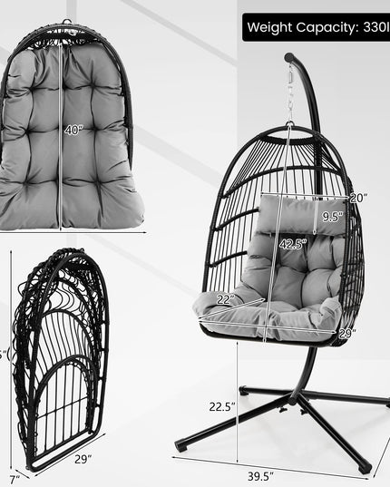Giantex Egg Chair with Stand, Hanging Basket Chair Hammock Chair w/ Steel Stand Pillow Seat Cushion Rattan Basket & Dust Cover