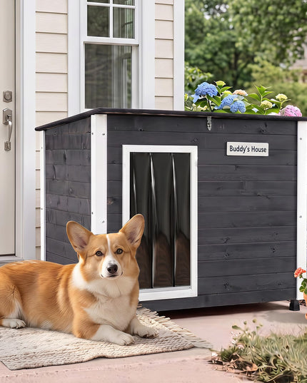 Giantex 34"/42.5" LWooden Dog House with Openable Asphalt Roof