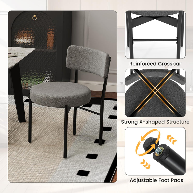 Giantex Boucle Dining Chairs Set of 2/4, Sherpa Upholstered Kitchen Chairs w/Curved Backrest, Padded Seat & Metal Legs