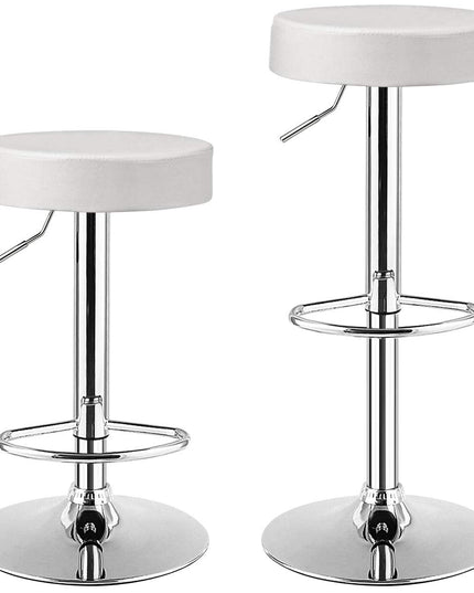 Modern Swivel Backless Round Barstool, PU Leather Armless bar Chair with Height Adjustable, Chrome Footrest