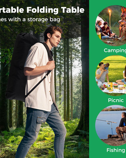 Giantex Folding Camping Table w/Aluminum Roll-up Tabletop & Mesh Basket