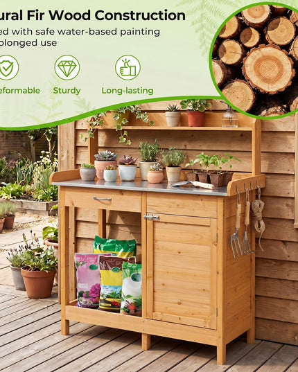 Giantex Potting Bench Table with Storage Cabinet & Drawer