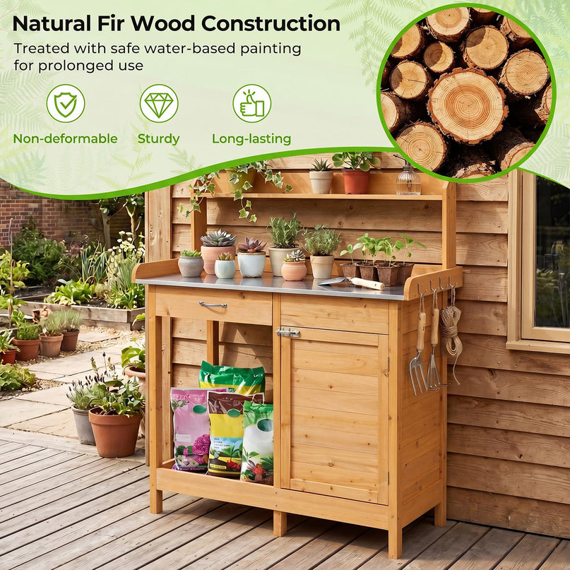 Giantex Potting Bench Table with Storage Cabinet & Drawer