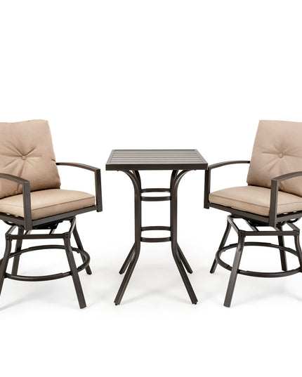 Giantex 3 Piece Patio Bar Set, All Weather Metal Outdoor Furniture Set, Bar Height Patio Table, Swivel High Bar Stool Chairs Set of 2