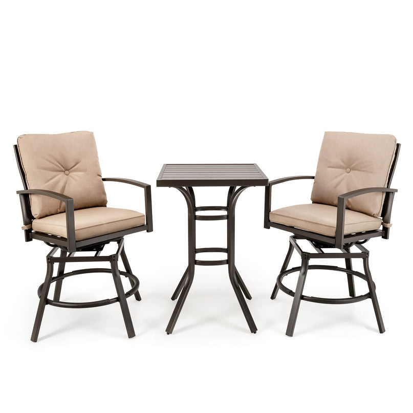Giantex 3 Piece Patio Bar Set, All Weather Metal Outdoor Furniture Set, Bar Height Patio Table, Swivel High Bar Stool Chairs Set of 2