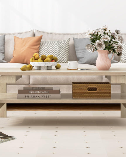 Giantex 2-Tier Coffee Table with Storage, 47” Mid Century Rectangle Accent Table with Open Shelf