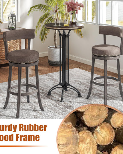 Giantex 31" Bar Stools Set, Swivel Bar Height Bar Chairs with Footrest, Rubber Wood Frame