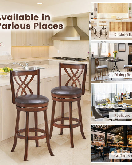 Giantex Brown Bar Stools PU Leather Cushioned Seat and Footrests, for Kitchen Island