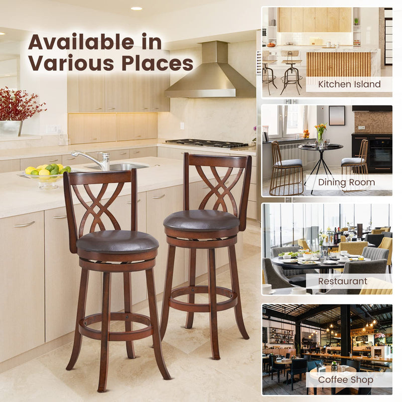 Giantex Brown Bar Stools PU Leather Cushioned Seat and Footrests, for Kitchen Island