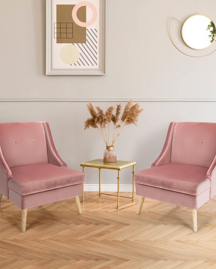Giantex Pink Accent Chair, Comfy Velvet Swoop Chair w/Rubber Wood Legs, Padded Seat