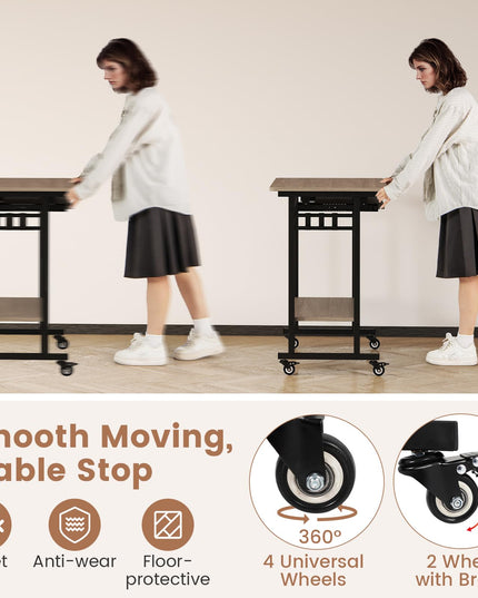 Giantex Rolling Computer Desk with Keyboard Tray & Wheels